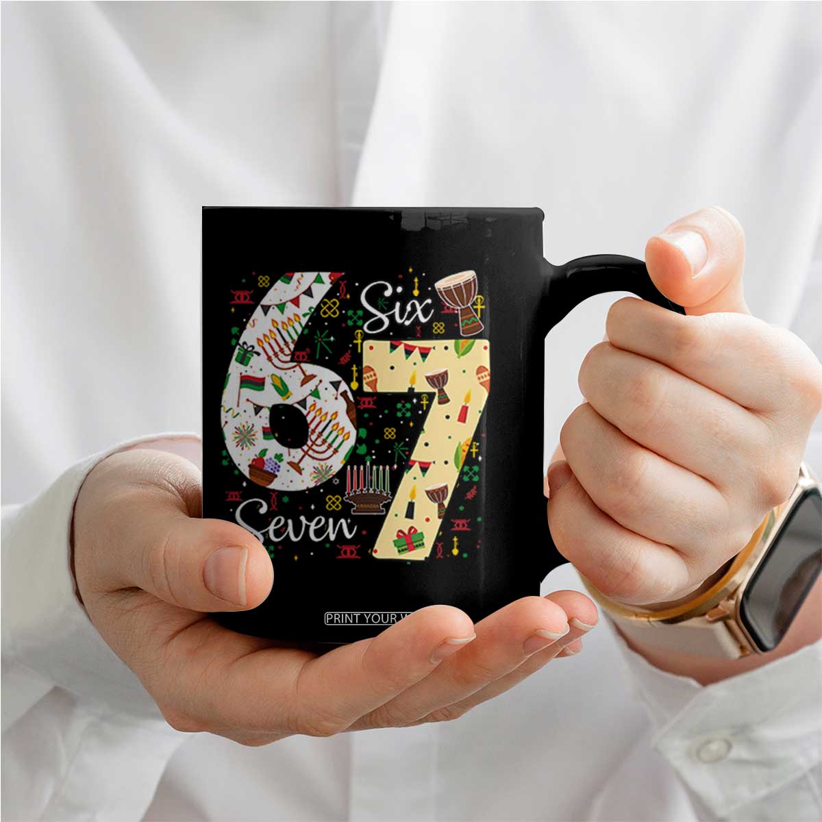 Funny 67 Kwanzaa Coffee Mug Six Seven Meme Kinara Candles African American Christmas TS11 Print Your Wear