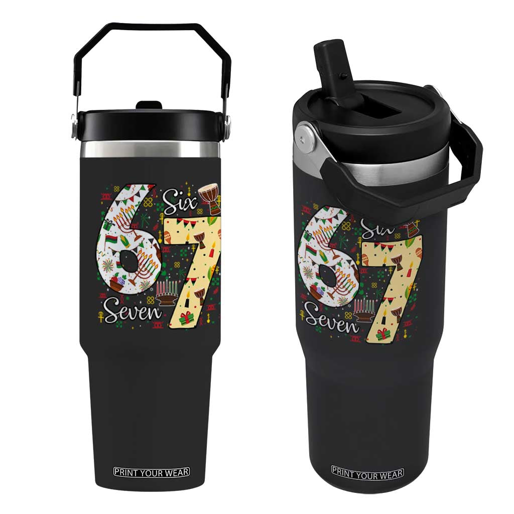 Funny 67 Kwanzaa Flip Straw Tumbler Six Seven Meme Kinara Candles African American Christmas TS11 One Size: 30 oz Black Print Your Wear