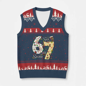 Funny 67 Kwanzaa V-Neck Knit Sweater Vest Six Seven Meme Kinara Candles African American Xmas TS11 Navy Red Print Your Wear
