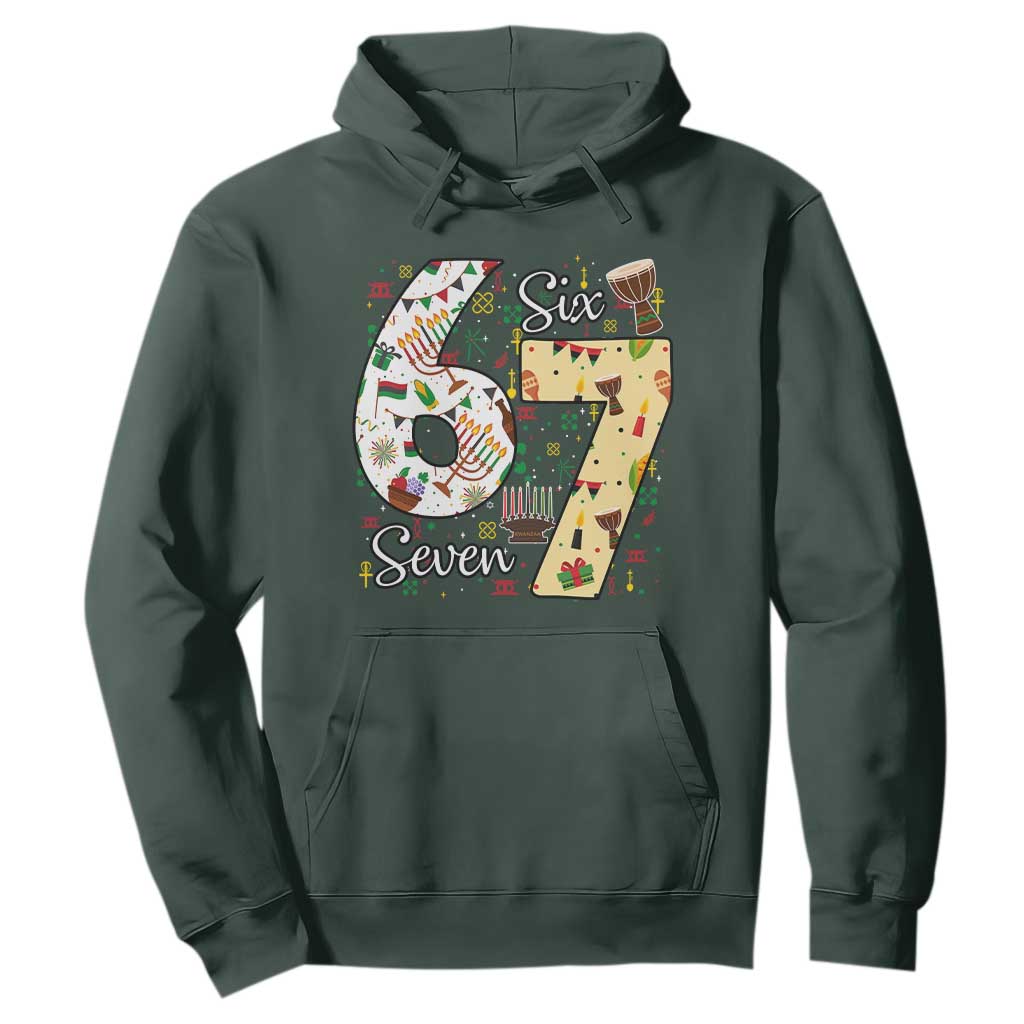 Funny 67 Kwanzaa Hoodie Six Seven Meme Kinara Candles African American Christmas TS11 Dark Forest Green Print Your Wear