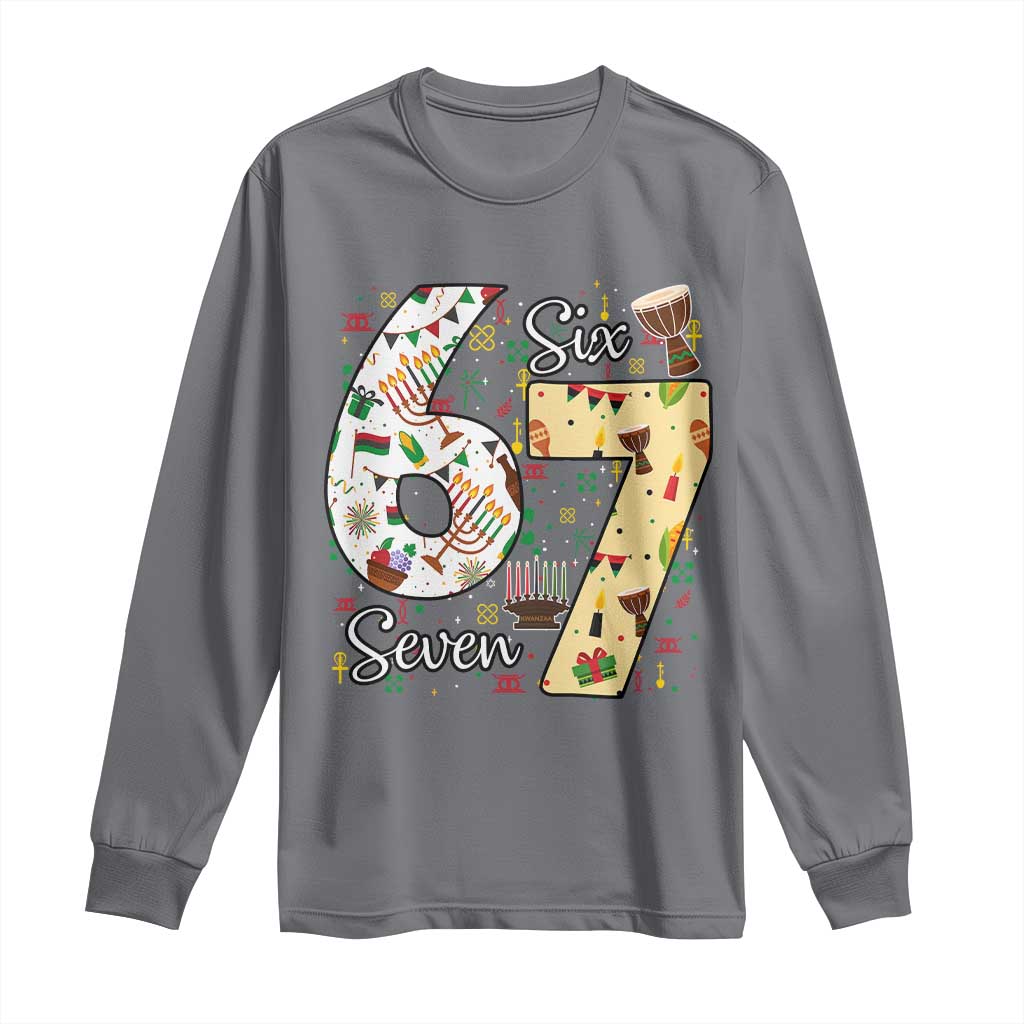 Funny 67 Kwanzaa Long Sleeve Shirt Six Seven Meme Kinara Candles African American Christmas TS11 Charcoal Print Your Wear