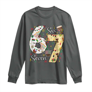 Funny 67 Kwanzaa Long Sleeve Shirt Six Seven Meme Kinara Candles African American Christmas TS11 Dark Heather Print Your Wear