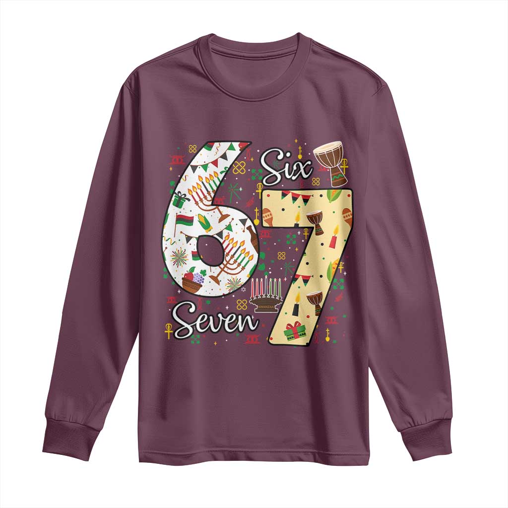 Funny 67 Kwanzaa Long Sleeve Shirt Six Seven Meme Kinara Candles African American Christmas TS11 Maroon Print Your Wear