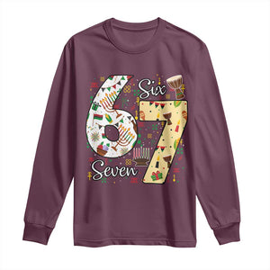 Funny 67 Kwanzaa Long Sleeve Shirt Six Seven Meme Kinara Candles African American Christmas TS11 Maroon Print Your Wear