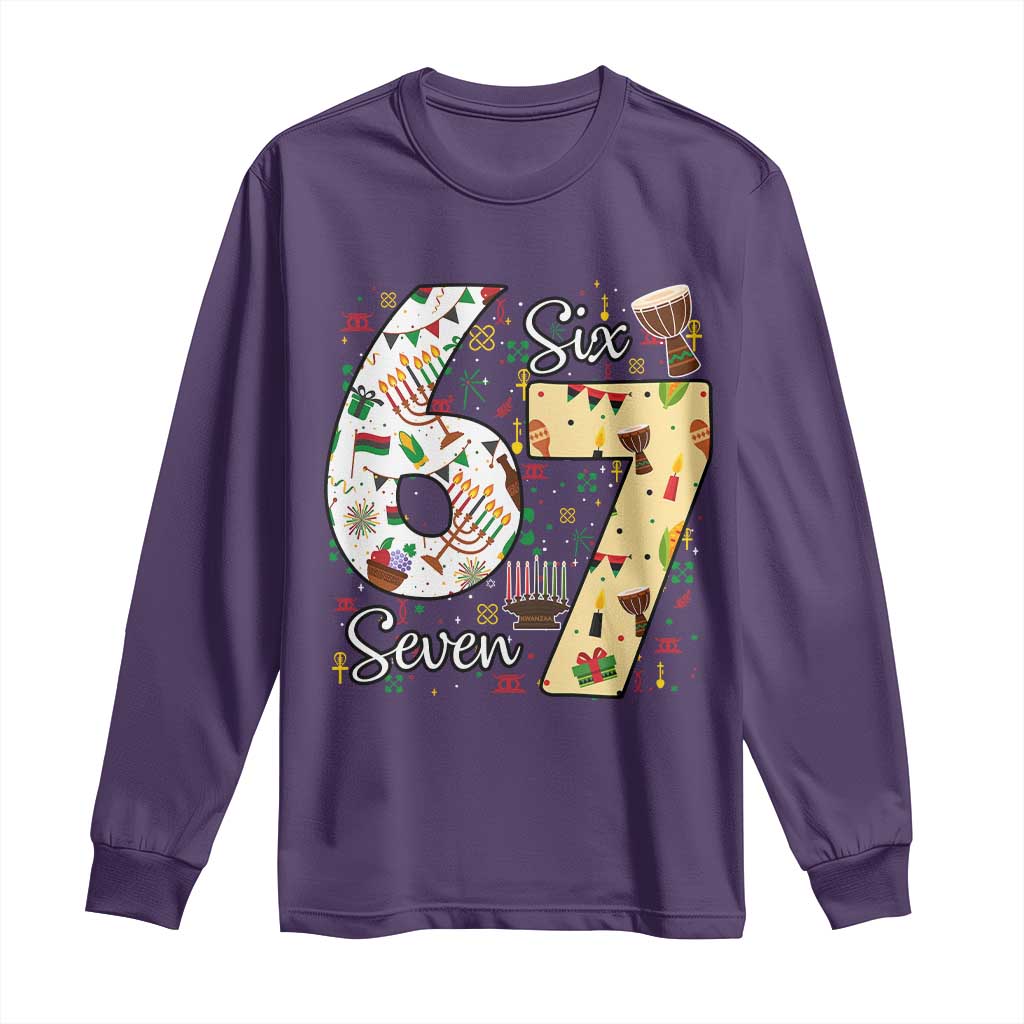 Funny 67 Kwanzaa Long Sleeve Shirt Six Seven Meme Kinara Candles African American Christmas TS11 Purple Print Your Wear