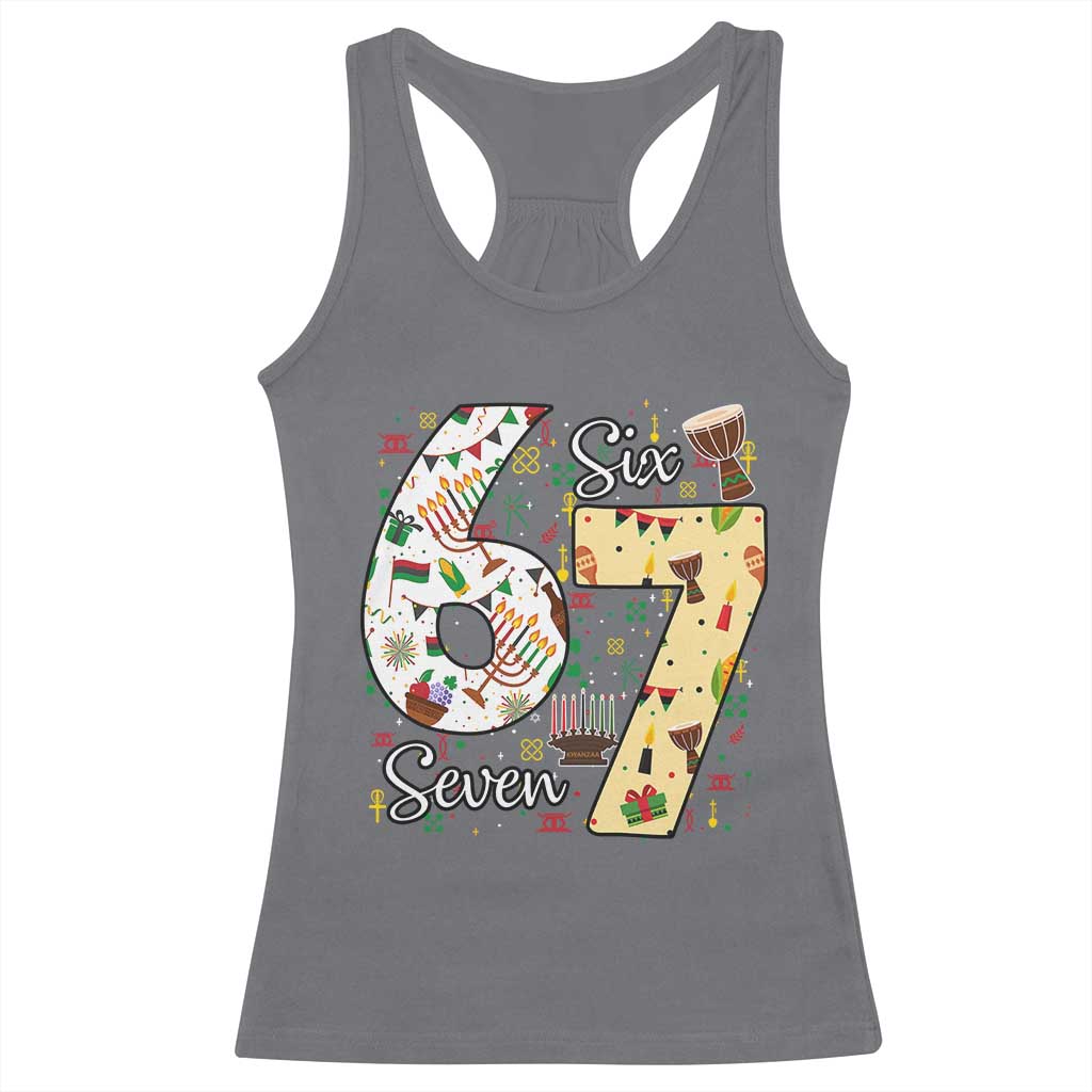 Funny 67 Kwanzaa Racerback Tank Top Six Seven Meme Kinara Candles African American Christmas TS11 Charcoal Print Your Wear