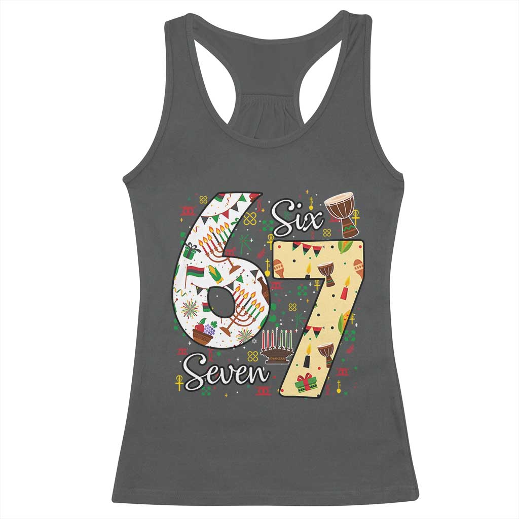 Funny 67 Kwanzaa Racerback Tank Top Six Seven Meme Kinara Candles African American Christmas TS11 Dark Heather Print Your Wear