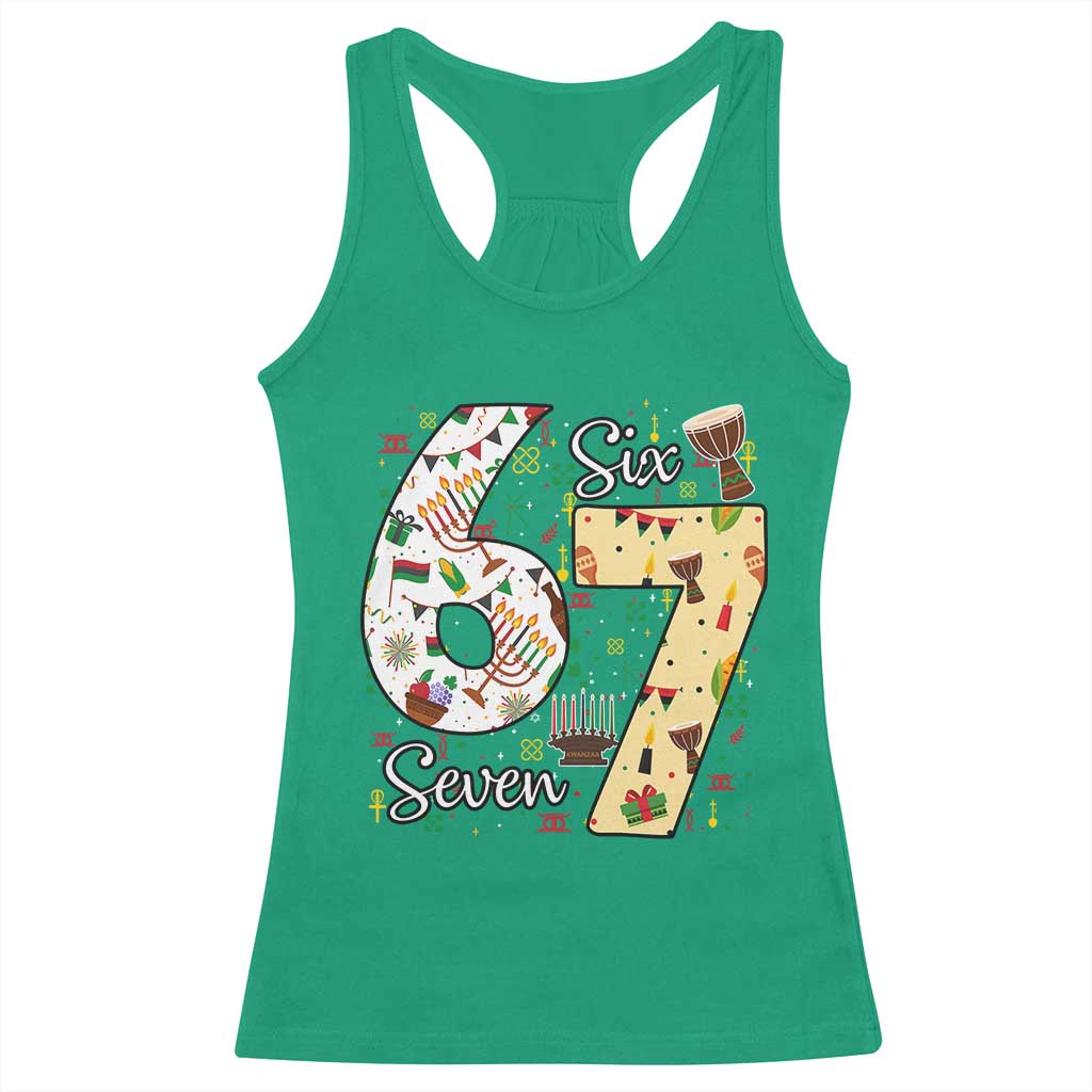 Funny 67 Kwanzaa Racerback Tank Top Six Seven Meme Kinara Candles African American Christmas TS11 Irish Green Print Your Wear