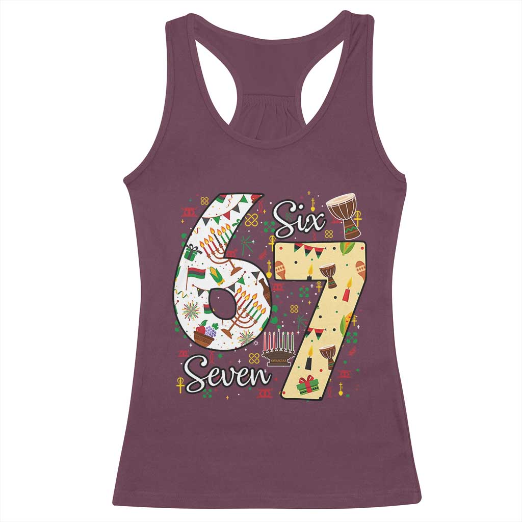 Funny 67 Kwanzaa Racerback Tank Top Six Seven Meme Kinara Candles African American Christmas TS11 Maroon Print Your Wear