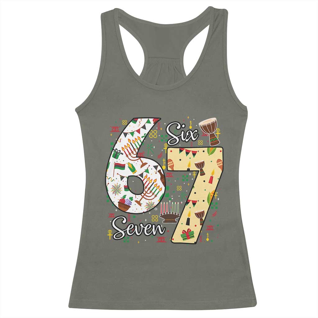 Funny 67 Kwanzaa Racerback Tank Top Six Seven Meme Kinara Candles African American Christmas TS11 Military Green Print Your Wear