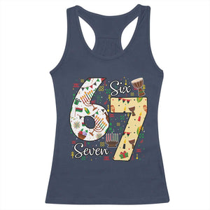 Funny 67 Kwanzaa Racerback Tank Top Six Seven Meme Kinara Candles African American Christmas TS11 Navy Print Your Wear