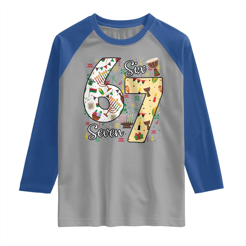 Funny 67 Kwanzaa Raglan Shirt Six Seven Meme Kinara Candles African American Christmas TS11 Sport Gray Royal Print Your Wear