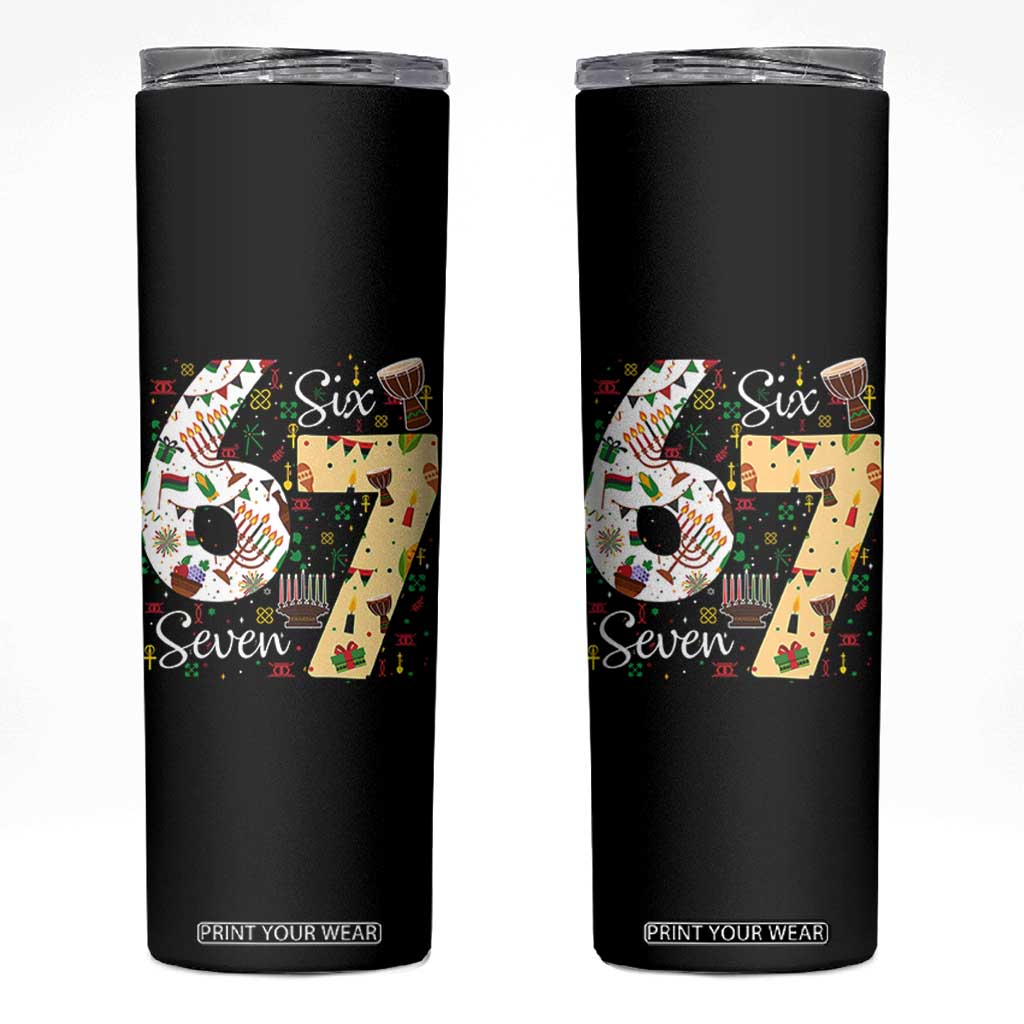 Funny 67 Kwanzaa Skinny Tumbler Six Seven Meme Kinara Candles African American Christmas TS11 Black Print Your Wear