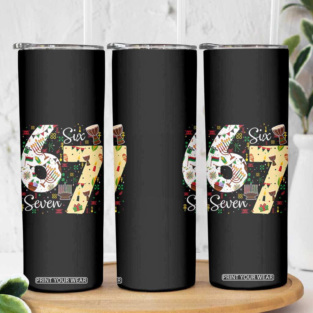 Funny 67 Kwanzaa Skinny Tumbler Six Seven Meme Kinara Candles African American Christmas TS11 Print Your Wear