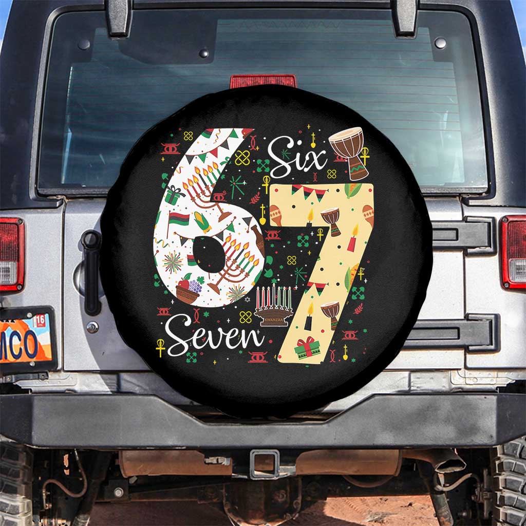 Funny 67 Kwanzaa Spare Tire Cover Six Seven Meme Kinara Candles African American Christmas TS11 No hole Black Print Your Wear