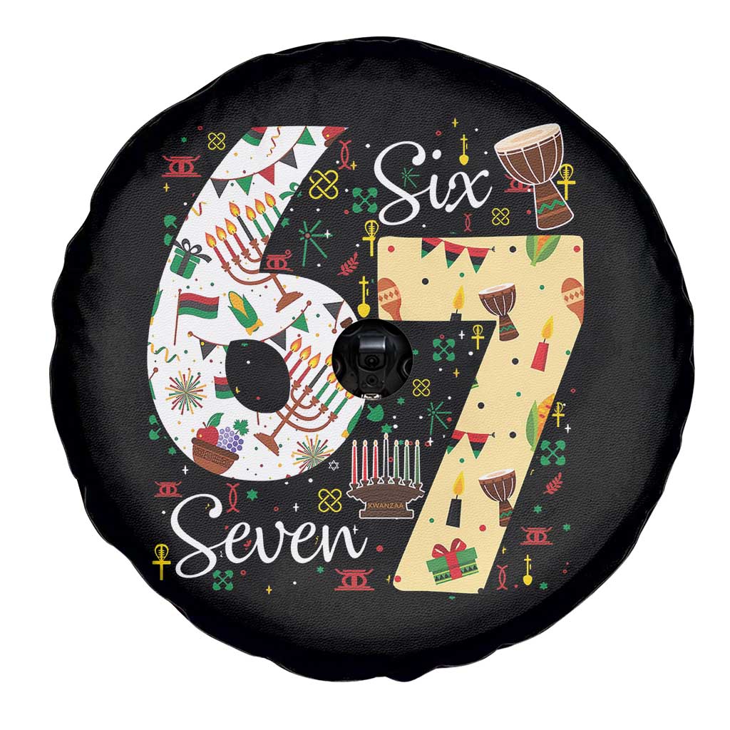 Funny 67 Kwanzaa Spare Tire Cover Six Seven Meme Kinara Candles African American Christmas TS11 Print Your Wear