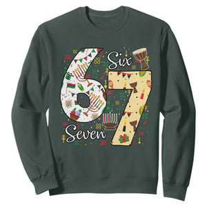 Funny 67 Kwanzaa Sweatshirt Six Seven Meme Kinara Candles African American Christmas TS11 Dark Forest Green Print Your Wear