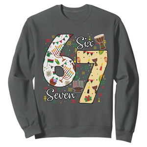 Funny 67 Kwanzaa Sweatshirt Six Seven Meme Kinara Candles African American Christmas TS11 Dark Heather Print Your Wear