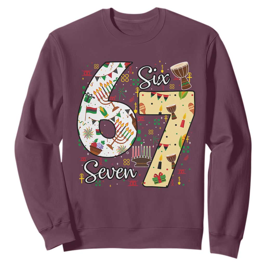 Funny 67 Kwanzaa Sweatshirt Six Seven Meme Kinara Candles African American Christmas TS11 Maroon Print Your Wear