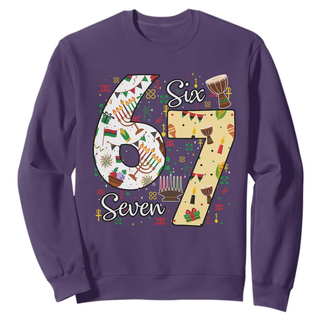Funny 67 Kwanzaa Sweatshirt Six Seven Meme Kinara Candles African American Christmas TS11 Purple Print Your Wear