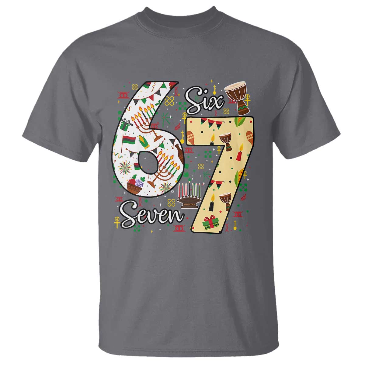Funny 67 Kwanzaa T Shirt Six Seven Meme Kinara Candles African American Christmas TS11 Charcoal Print Your Wear
