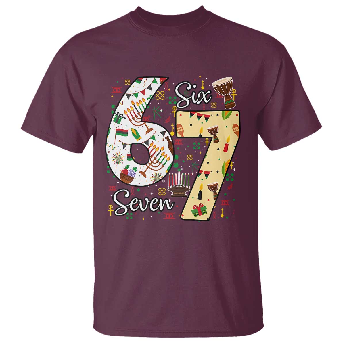 Funny 67 Kwanzaa T Shirt Six Seven Meme Kinara Candles African American Christmas TS11 Maroon Print Your Wear