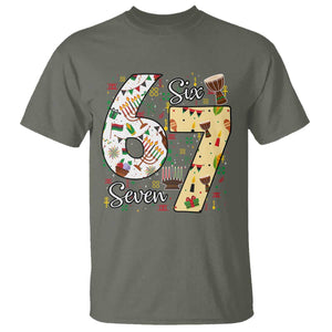 Funny 67 Kwanzaa T Shirt Six Seven Meme Kinara Candles African American Christmas TS11 Military Green Print Your Wear