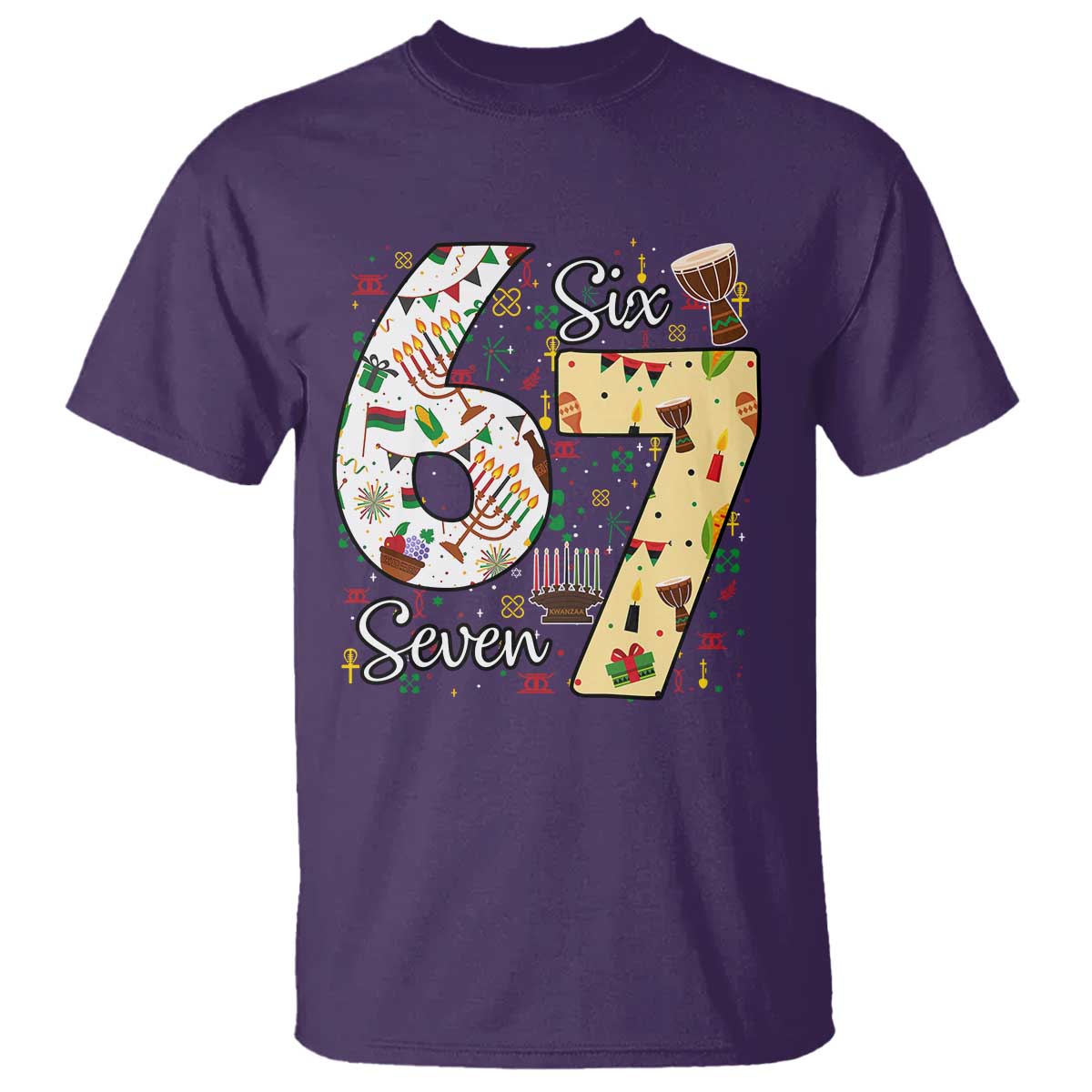 Funny 67 Kwanzaa T Shirt Six Seven Meme Kinara Candles African American Christmas TS11 Purple Print Your Wear