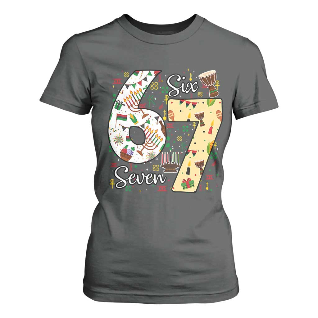 Funny 67 Kwanzaa T Shirt For Women Six Seven Meme Kinara Candles African American Christmas TS11 Dark Heather Print Your Wear