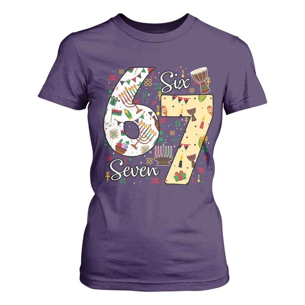 Funny 67 Kwanzaa T Shirt For Women Six Seven Meme Kinara Candles African American Christmas TS11 Purple Print Your Wear