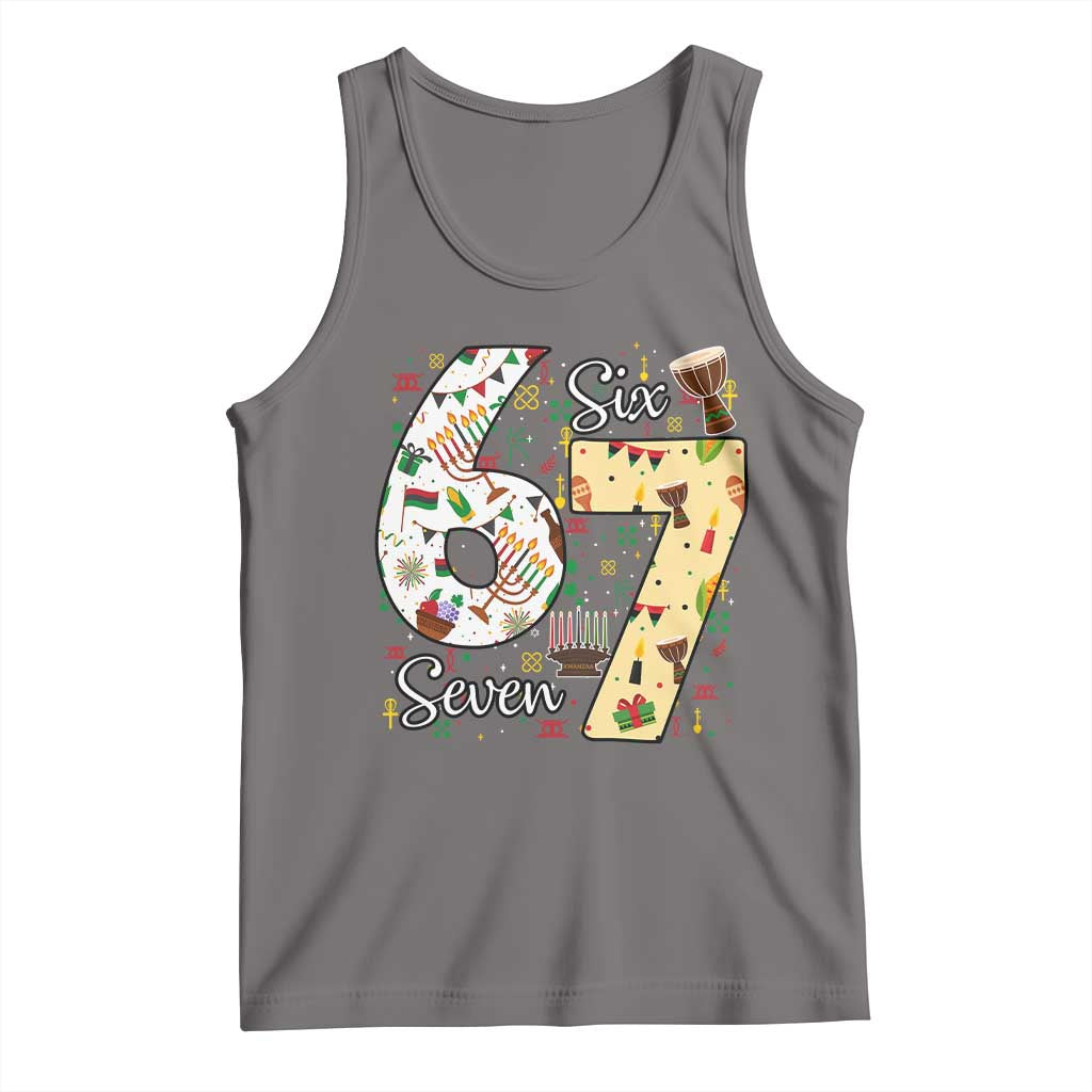 Funny 67 Kwanzaa Tank Top Six Seven Meme Kinara Candles African American Christmas TS11 Deep Heather Print Your Wear