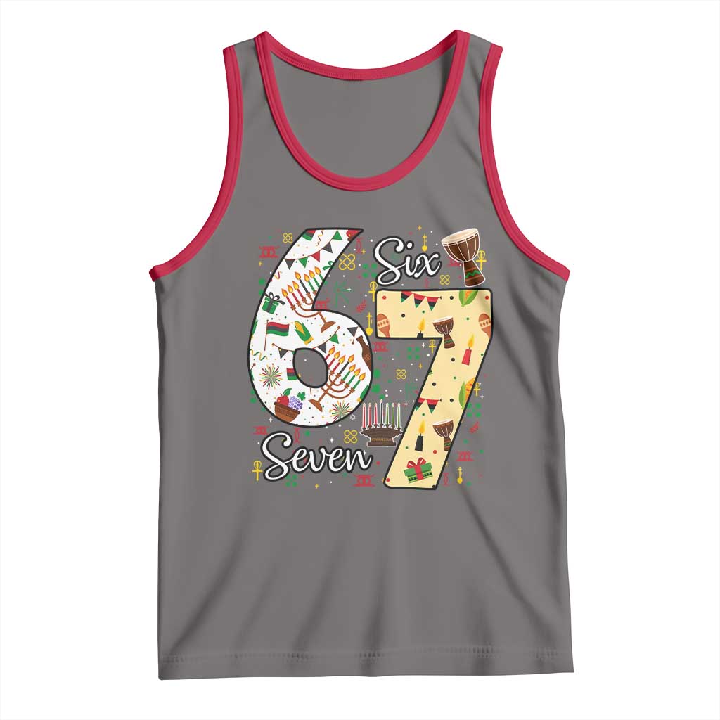 Funny 67 Kwanzaa Tank Top Six Seven Meme Kinara Candles African American Christmas TS11 Deep Heather Red Print Your Wear
