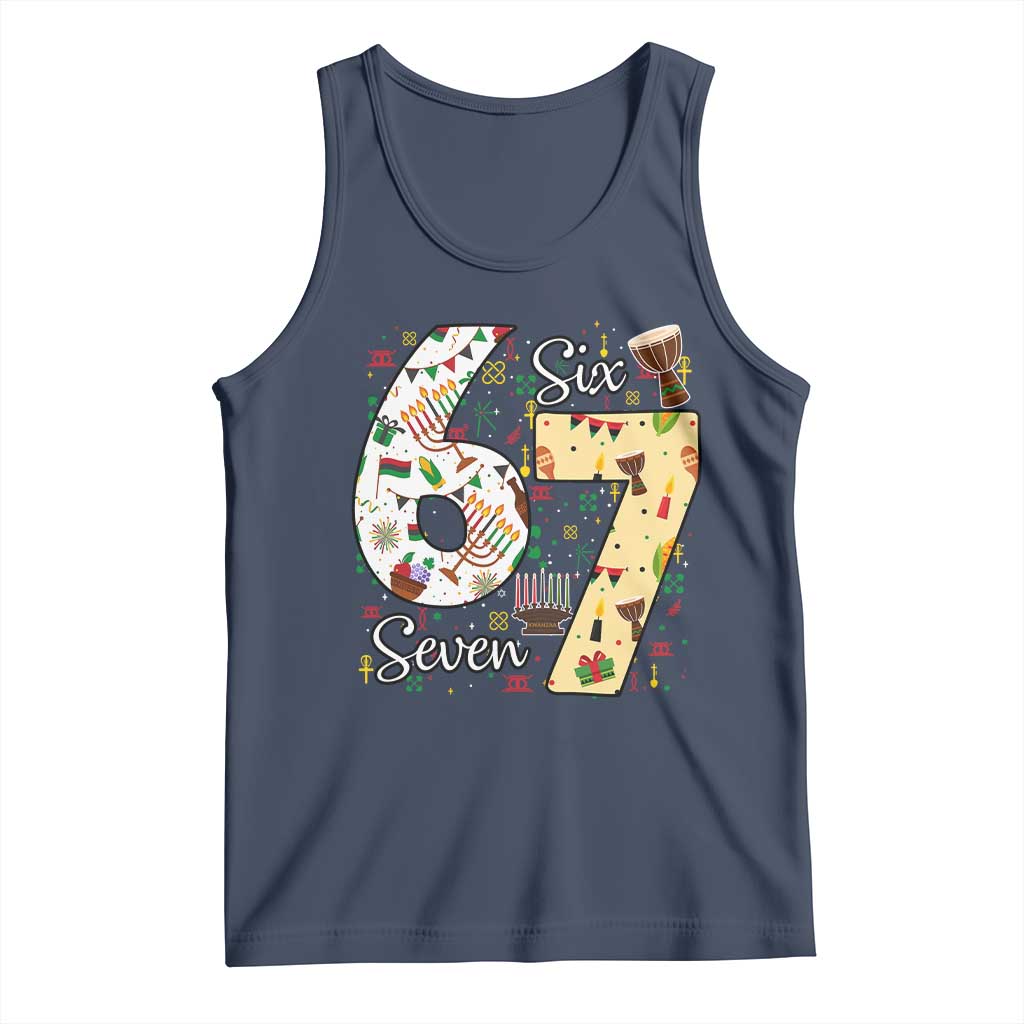Funny 67 Kwanzaa Tank Top Six Seven Meme Kinara Candles African American Christmas TS11 Navy Print Your Wear