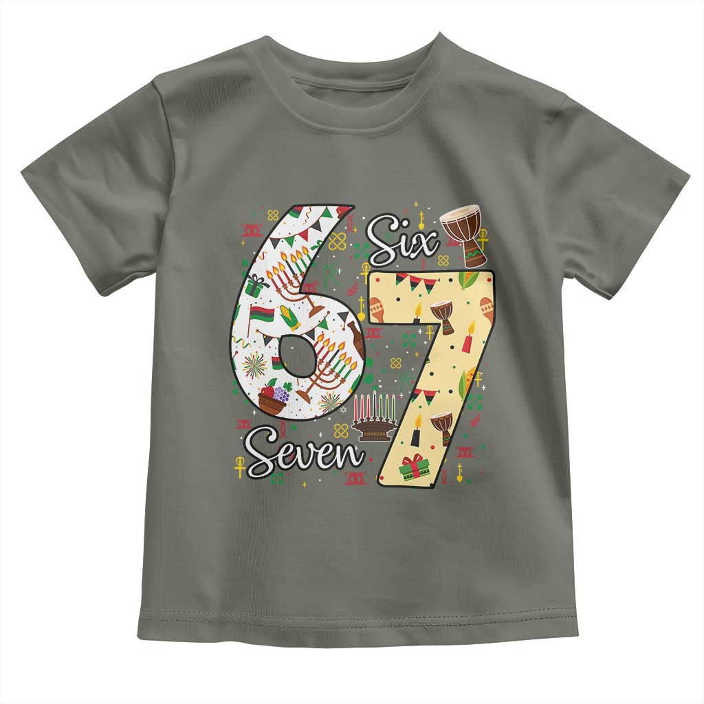 Funny 67 Kwanzaa Toddler T Shirt Six Seven Meme Kinara Candles African American Christmas TS11 Military Green Print Your Wear