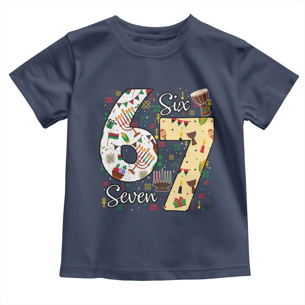Funny 67 Kwanzaa Toddler T Shirt Six Seven Meme Kinara Candles African American Christmas TS11 Navy Print Your Wear