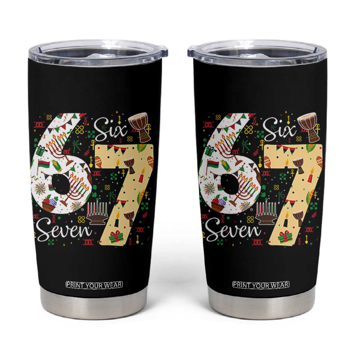 Funny 67 Kwanzaa Tumbler Cup Six Seven Meme Kinara Candles African American Christmas TS11 Black Print Your Wear