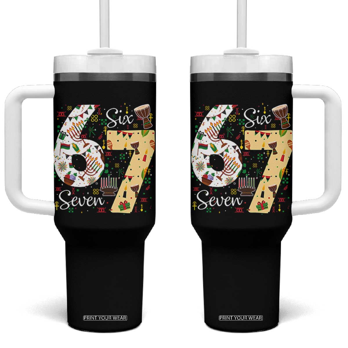 Funny 67 Kwanzaa Tumbler With Handle Six Seven Meme Kinara Candles African American Christmas TS11 One Size: 40 oz Black Print Your Wear