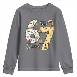 Funny 67 Kwanzaa Youth Sweatshirt Six Seven Meme Kinara Candles African American Christmas TS11 Charcoal Print Your Wear