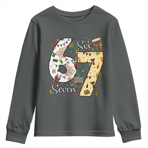 Funny 67 Kwanzaa Youth Sweatshirt Six Seven Meme Kinara Candles African American Christmas TS11 Dark Heather Print Your Wear