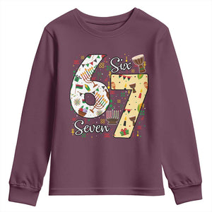 Funny 67 Kwanzaa Youth Sweatshirt Six Seven Meme Kinara Candles African American Christmas TS11 Maroon Print Your Wear