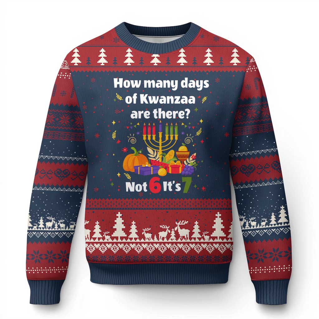 Funny 67 Kwanzaa Ugly Christmas Sweater How Many Days Of Kwanzaa Are There Not 6 It Is 7 TS11 Navy Red Print Your Wear