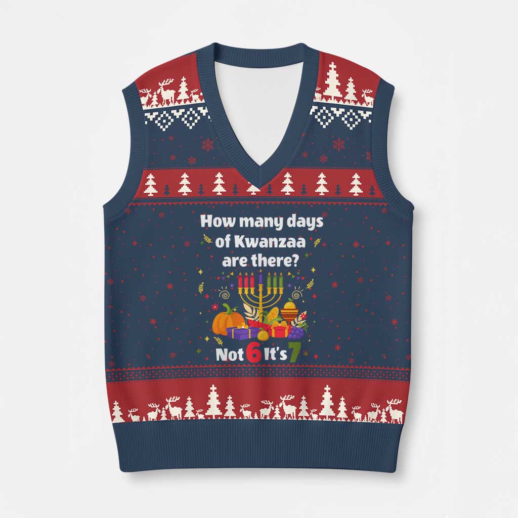 Funny 67 Kwanzaa V-Neck Knit Sweater Vest How Many Days Of Kwanzaa Are There Not 6 It Is 7 TS11 Navy Red Print Your Wear