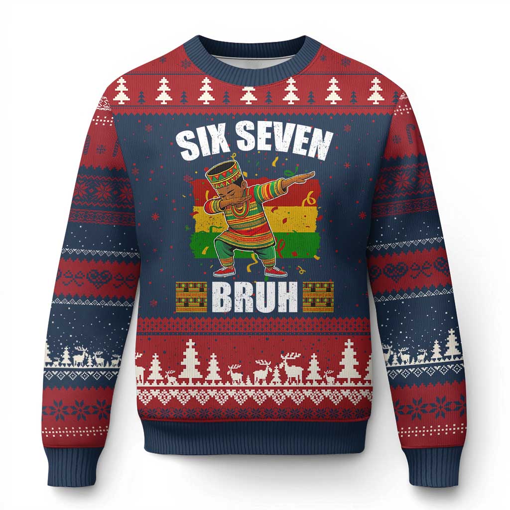 Funny 67 Kwanzaa Ugly Christmas Sweater Six Seven Bruh Dabbing African Heritage TS11 Navy Red Print Your Wear