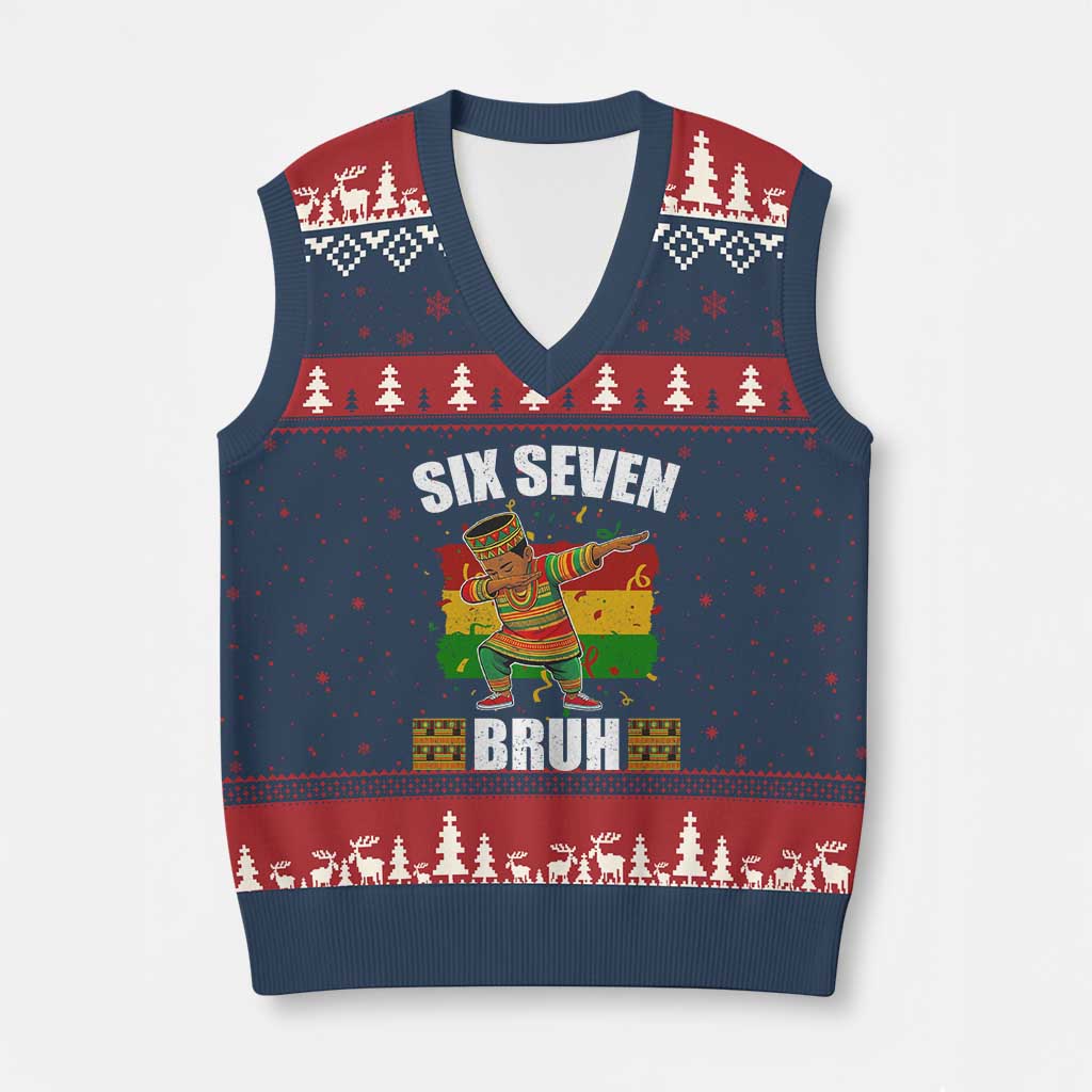 Funny 67 Kwanzaa V-Neck Knit Sweater Vest Six Seven Bruh Dabbing African Heritage TS11 Navy Red Print Your Wear