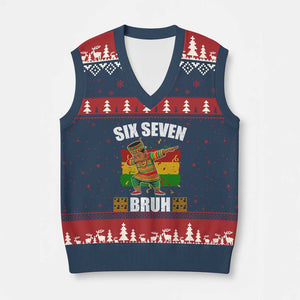 Funny 67 Kwanzaa V-Neck Knit Sweater Vest Six Seven Bruh Dabbing African Heritage TS11 Navy Red Print Your Wear
