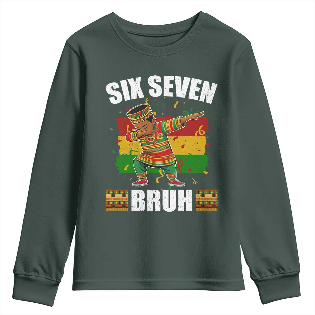Funny 67 Kwanzaa Youth Sweatshirt Six Seven Bruh Dabbing African Heritage TS11 Dark Forest Green Print Your Wear
