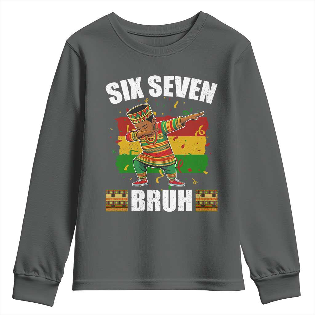 Funny 67 Kwanzaa Youth Sweatshirt Six Seven Bruh Dabbing African Heritage TS11 Dark Heather Print Your Wear