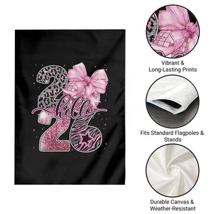 Happy New Year 2026 Garden Flag Hello 2026 Disco Ball Pink Coquette Bow Faux Glitter TS11 Print Your Wear