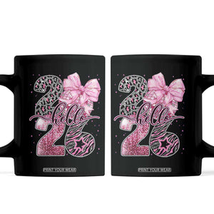 Happy New Year 2026 Coffee Mug Hello 2026 Disco Ball Pink Coquette Bow Faux Glitter TS11 Black Print Your Wear