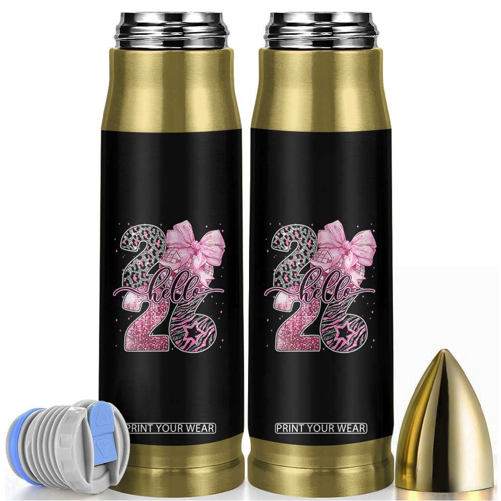 Happy New Year 2026 Bullet Tumbler Hello 2026 Disco Ball Pink Coquette Bow Faux Glitter TS11 Black Print Your Wear